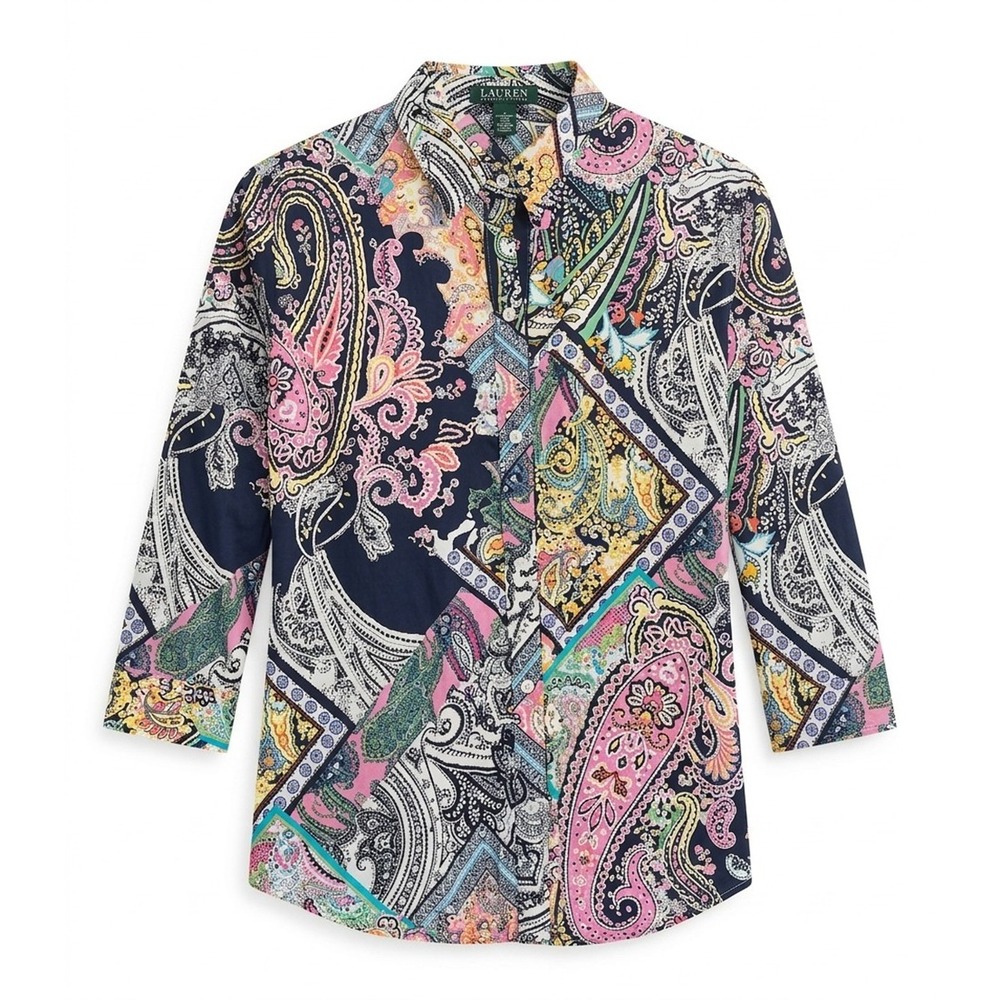 Lauren Ralph Lauren Multi Color Paisley Button Down Shirt, 100% Cotton, Large